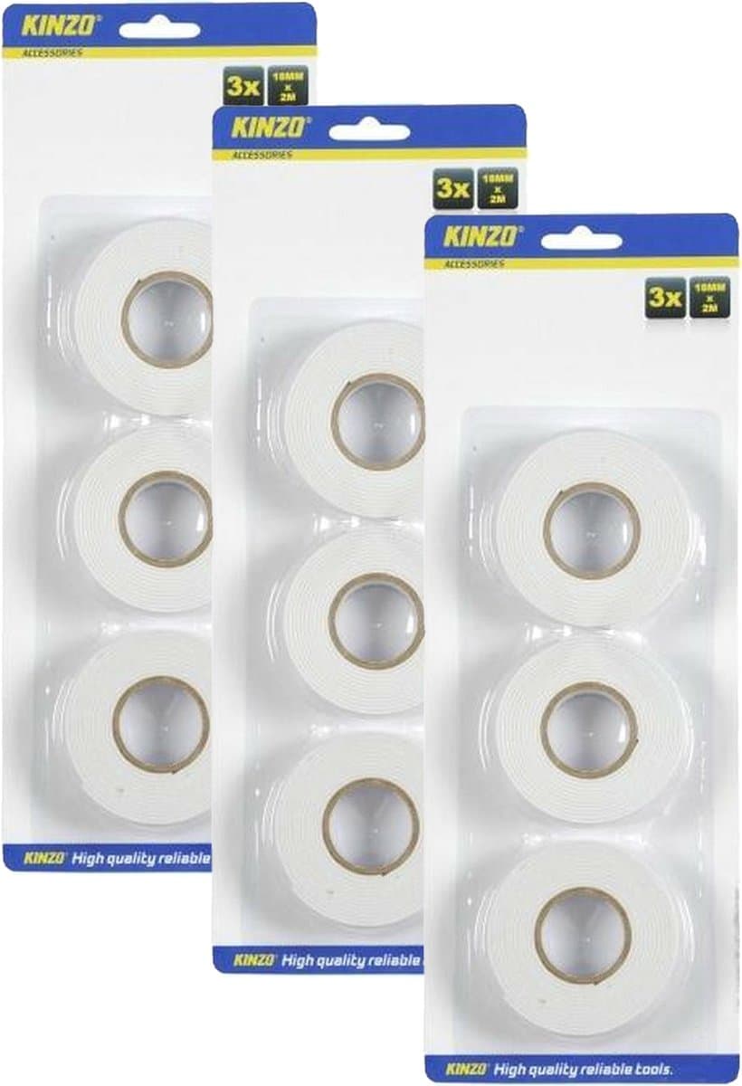 Kinzo Dubbelzijdig tape - wit - 9x rollen - Knutsel & hobby materiaal - plakband