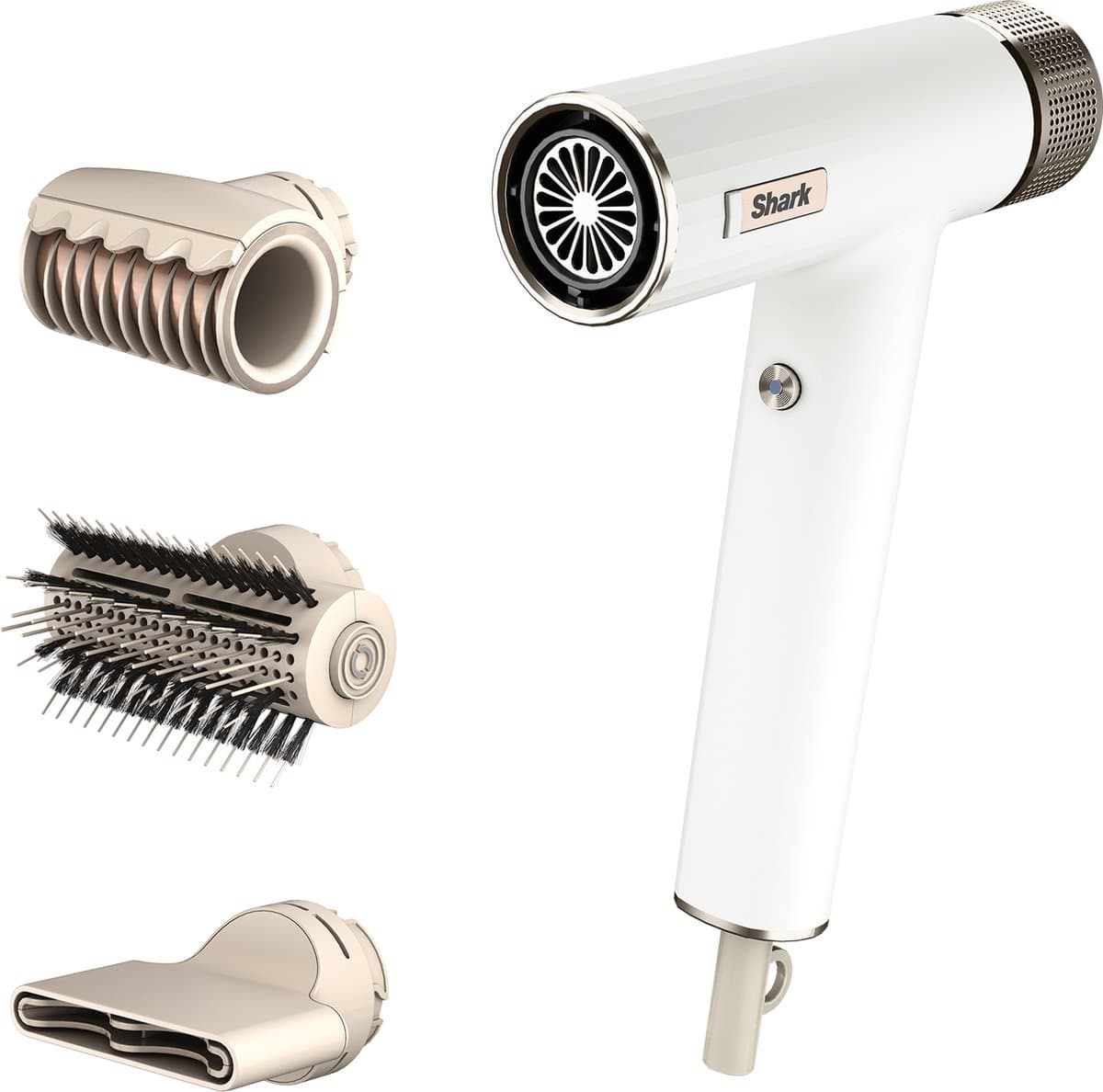 Shark SpeedStyle haardroger&Fast Finish Styler, voor rechte en golvende stijlen, 3 opzetstukken, snel drogen, gladstrijkend kroeshaar, geschikt voor alle haartypen, geen extreme hittebeschadiging, ionisch, zijde, HD333EU.