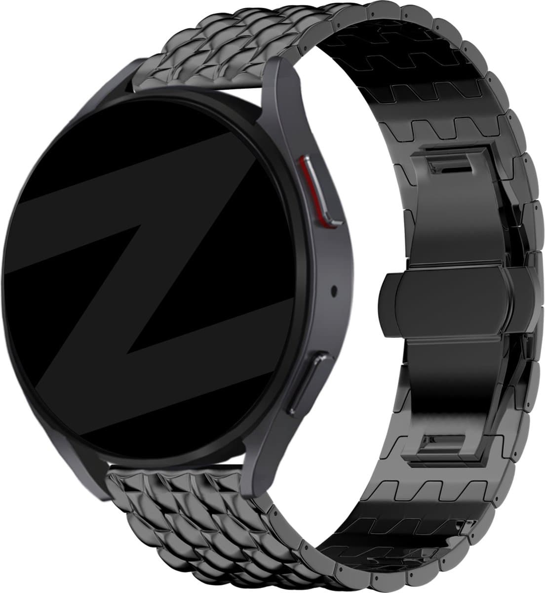 Bandz universeel 22mm stalen band 'Dragon' geschikt voor Samsung Galaxy Watch 3 45mm / 1 46mm / Gear S3 - Polar Vantage M / M2 / Grit X - Huawei Watch GT 1/2/3/4 46mm / GT 5 (Pro) (46mm) / GT 2 Pro - Hoogwaardig staal - Incl. toolkit - zwart