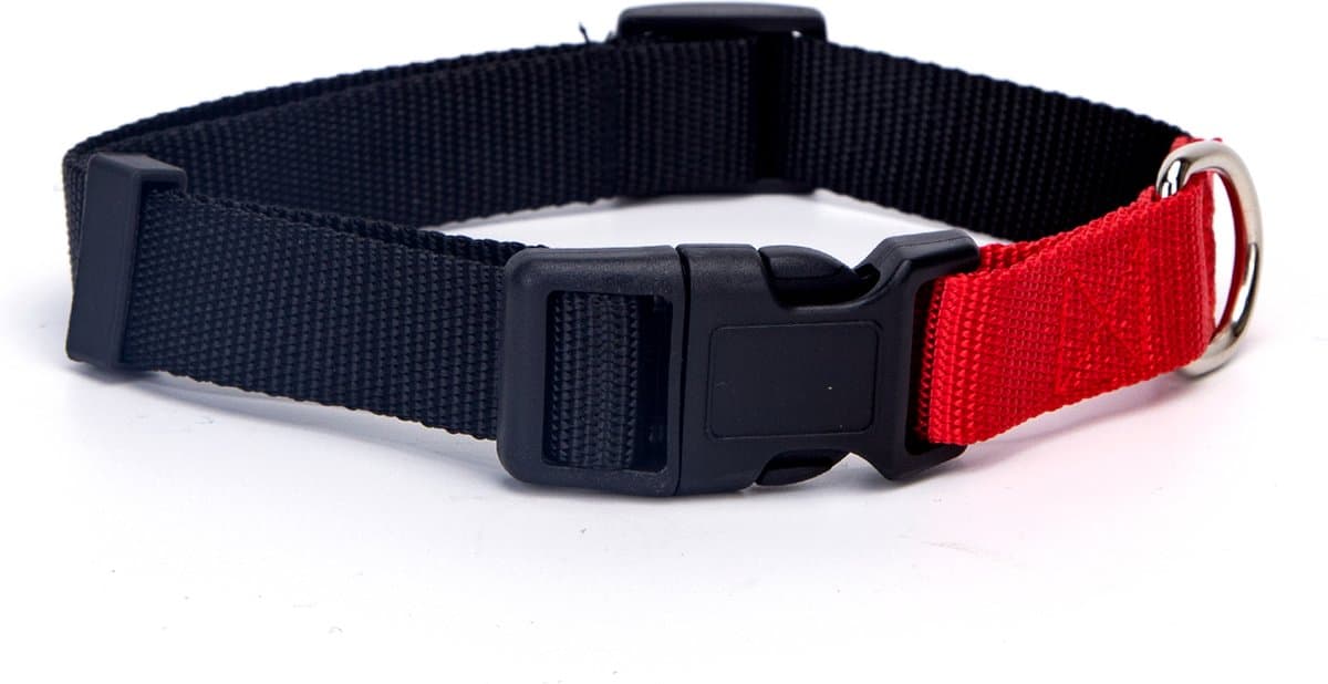 Nobleza Honden klikhalsband - Zwart met rood - Maat XL - Verstelbaar 38 / 66 cm - Halsband pup - Puppy halsband