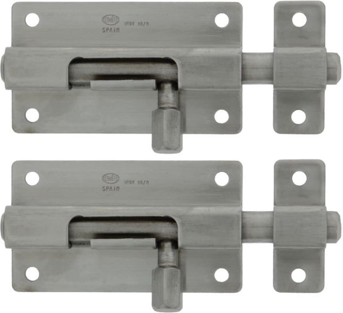 AMIG schuifslot/plaatgrendel - 8x - RVS - 4 x 3.7cm - Inox matte afwerking - deur - schutting - hek