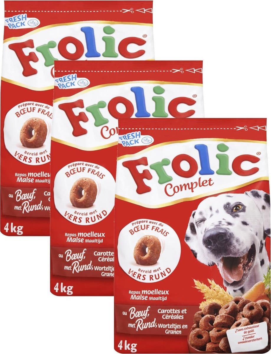 Frolic - hond - adult - droogvoer - rund - 3 x 4kg