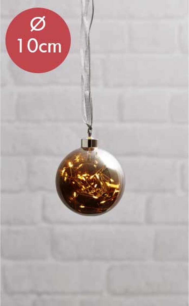 Kerstbal met lampjes 10cm -Donker  -lichtkleur: Warm Wit -Kerstdecoratie