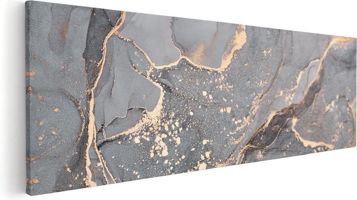 Artaza Canvas Schilderij Abstract Marmer - Grijs met Goud - 90x30 - Muurdecoratie Modern - Luxe Wanddecoratie