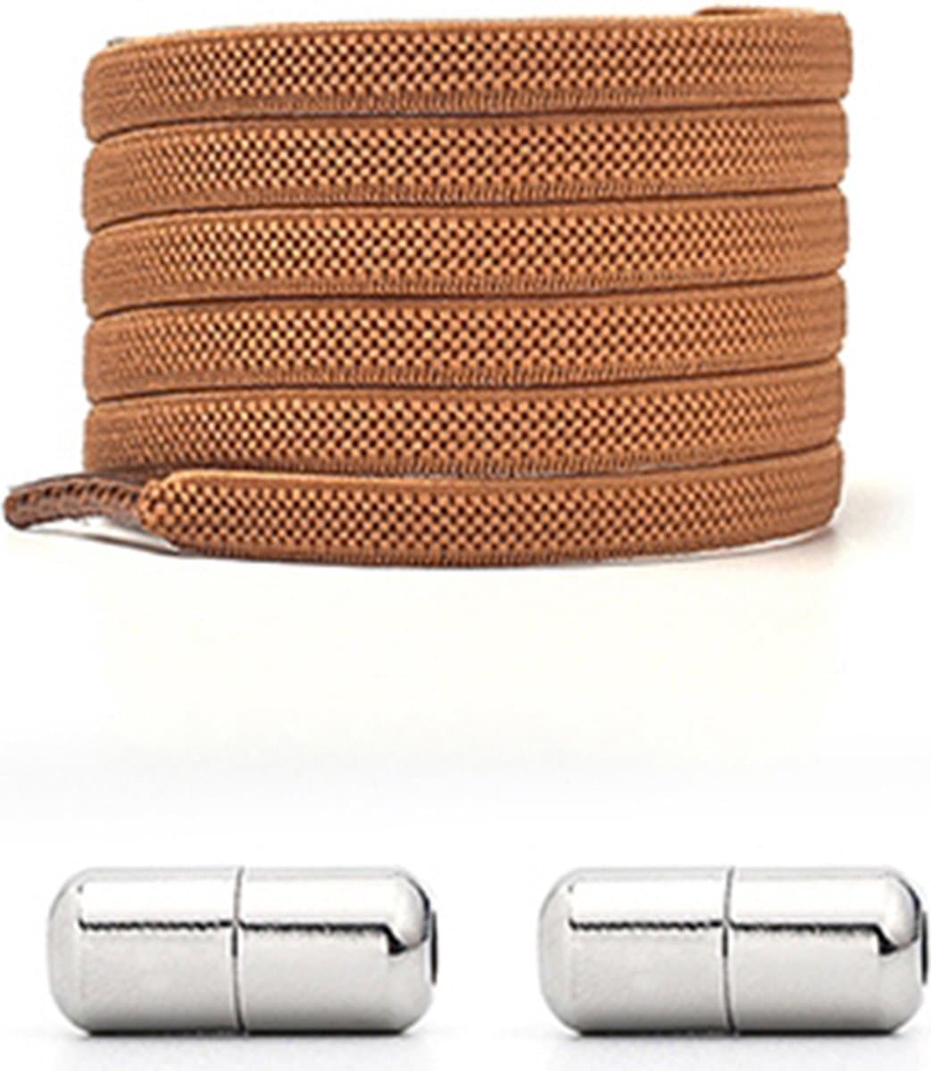 Lacetty - Elastische veters - Met metalen draaisluiting - Plat - 100 cm - Koffie Bruin - Lock veters - Sneaker veter - Lock laces