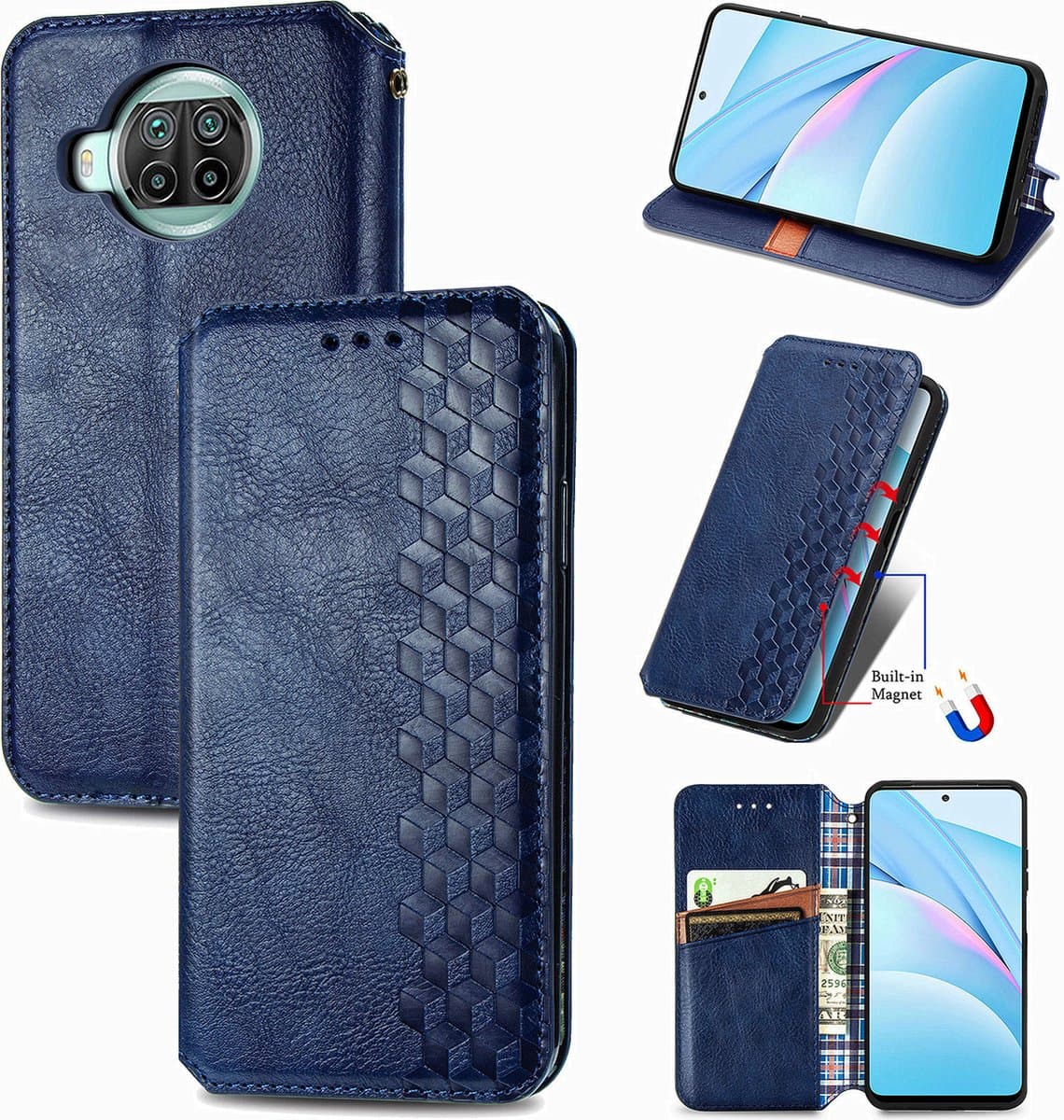 Luxe PU Lederen Ruitpatroon Wallet Case + PMMA Screenprotector voor Xiaomi Mi 10T Lite 5G _ Blauw