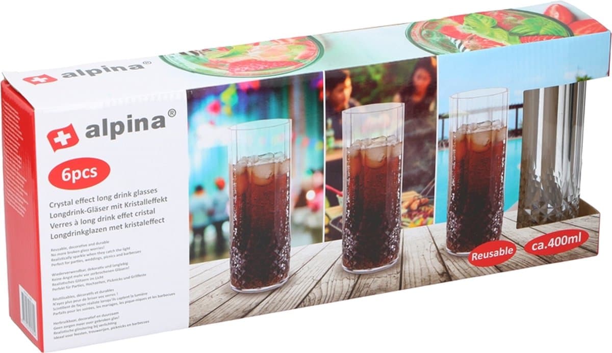Alpina longdrinkglas set - 400 mL, 6 stuks, transparant