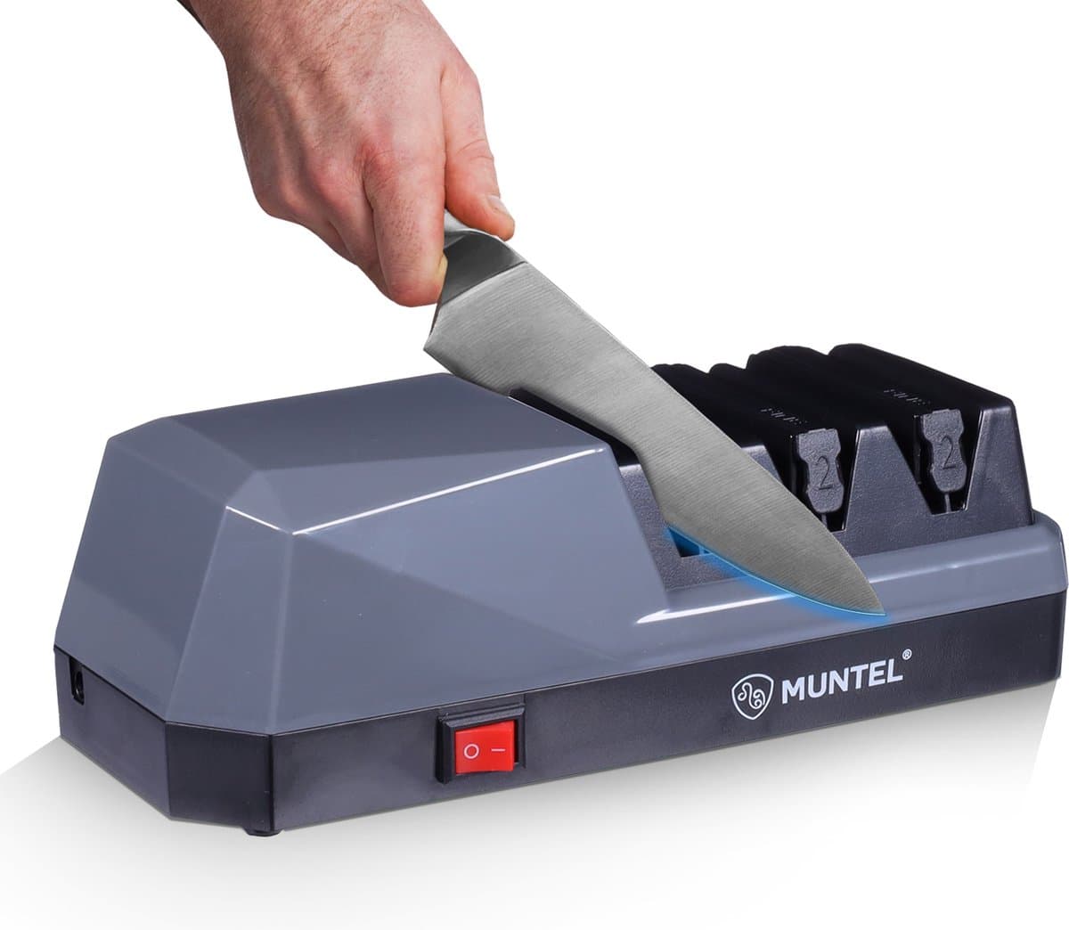 Muntel® Elektrische Messenslijper - Doortrekslijper - Multifunctioneel - Diamanten Slijpstenen - Zwart Grijs