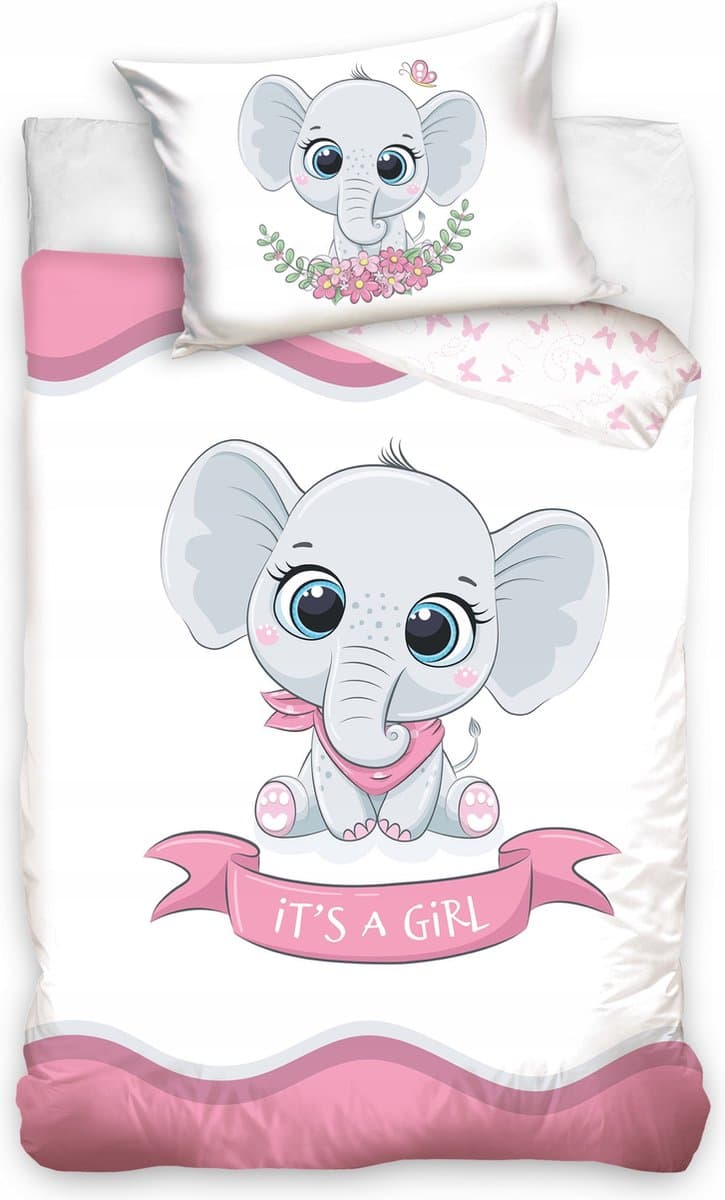 Animal Pictures BABY Dekbedovertrek olifantje it's a girl - 100 x 135 cm - Katoen