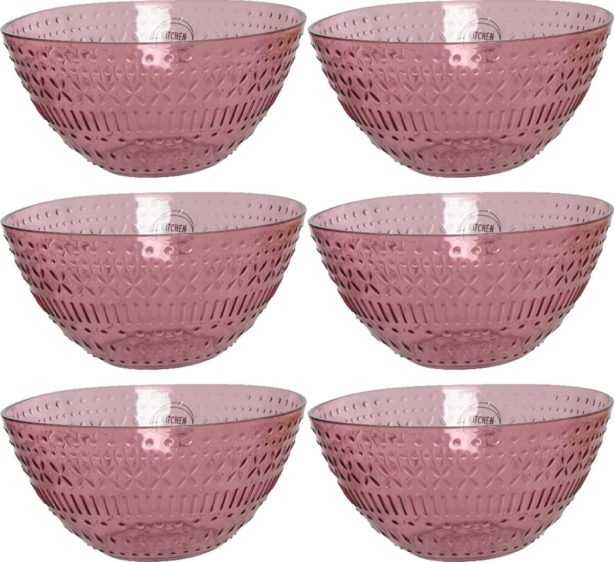 Decoris schaaltje/kommetje - 6x - roze - kunststof - D14 x H7 cm - campingservies