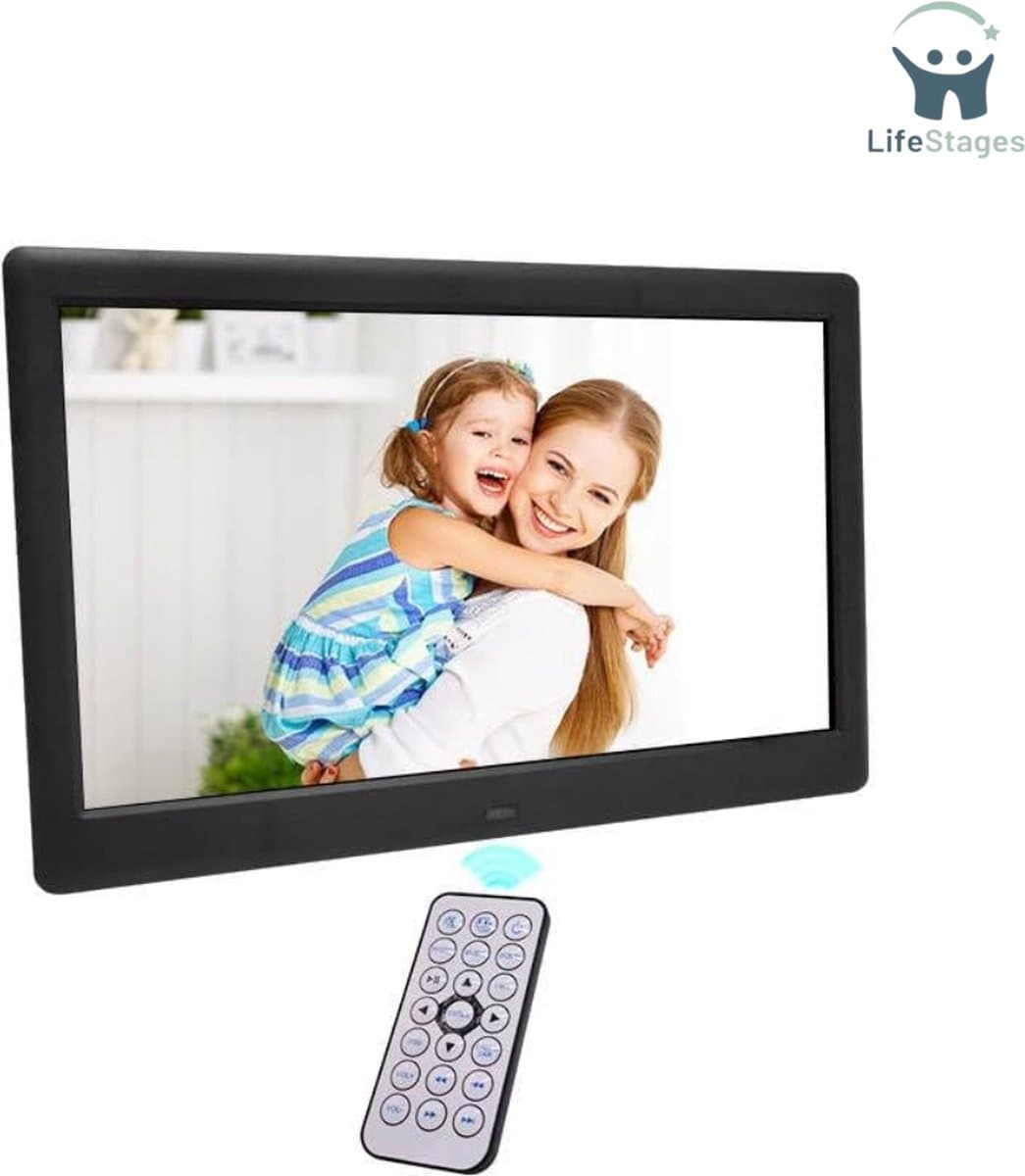 LifeStages - Digitaal Fotolijstje - 10,1 inch - 1280 x 800 IPS HD - Digitale Fotolijst, 16:9 ondersteuning 1080P beeldvoorbeeld - Automatisch draaien - Ondersteuning video/mp3/afstandsbediening/kalenderklok/USB - Zwart