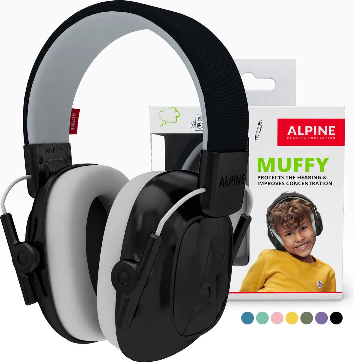 Alpine Muffy Kids Gehoorbescherming Kinderen 25 dB (5–16 Jaar) - Verstelbare Oorkappen voor Focus, School & Evenementen - Comfortabele & Opvouwbare Oorbeschermers - Zwart