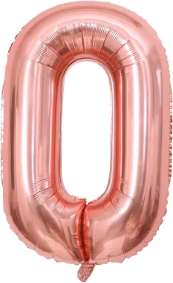 Scoby - Feestelijk - Cijferballon - Folieballon - Opblaasbaar - 70cm - Rose Goud - Cijfer 0