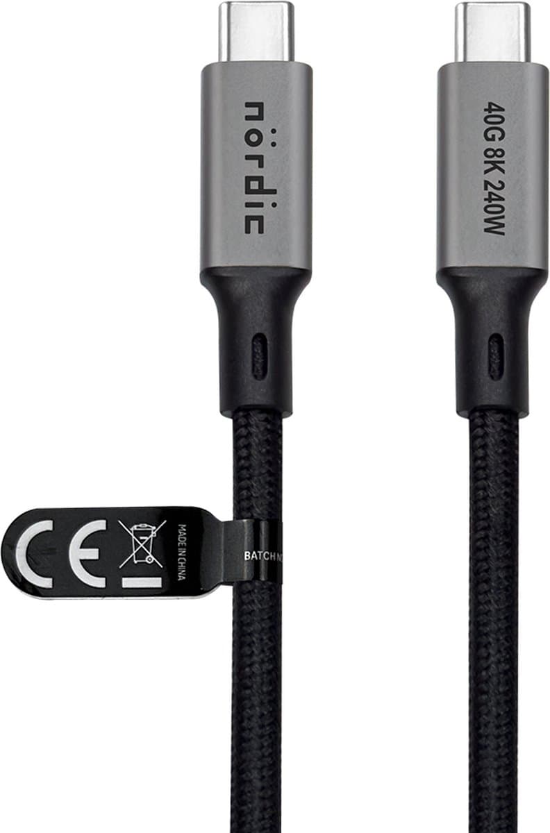 NÖRDIC USB C naar USB C - USB-C Kabels - USB4 PD3.1 240W 8K 60Hz - 40Gbps - Geschikt voor Laptop, Smartphone & Tablet - 2m - Grijs