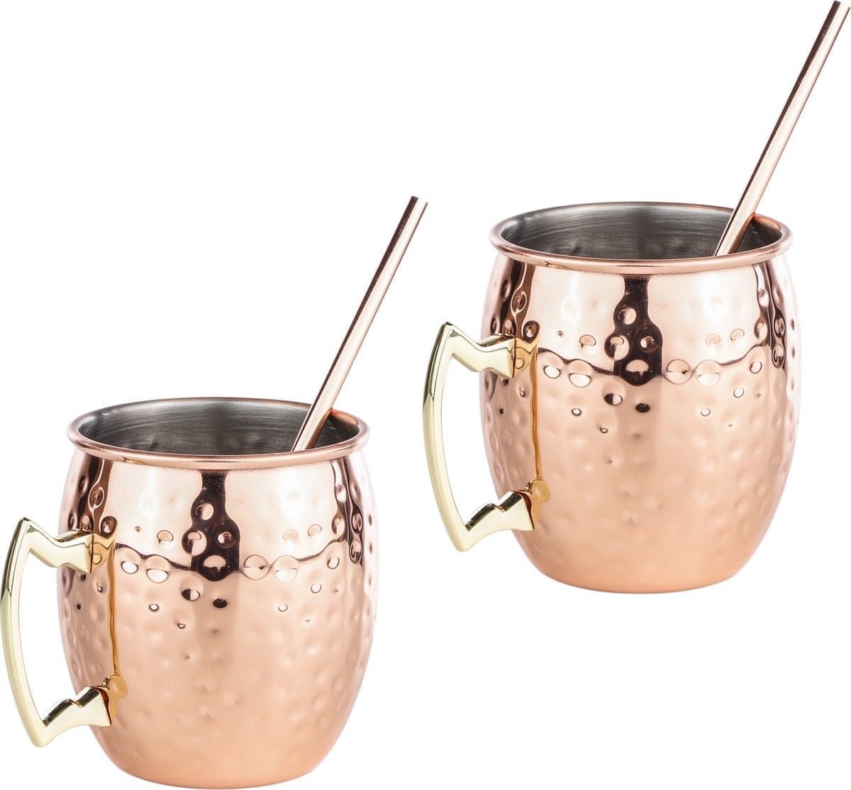 Set van 4x Cocktailbekers/cocktailglazen koper Moscow Mule 500 ml met drinkrietjes - Cocktails maken
