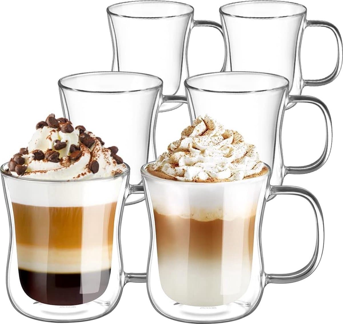 Dubbelwandige Macchiato Glazen - Borosilicaatglas Koffiekopjes - Set van 6 - 350ml - Vaatwasserbestendig
