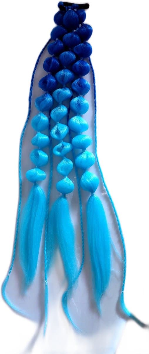 Hair extensions - Donker blauw licht blauw - 60 cm lang - Haar stuk - Gekleurde hair extensions - Synthetisch haar - Haar vlechten - Party hair - Party haar-