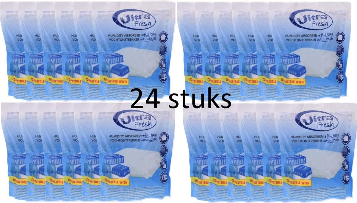 Ultra Fresh - Vochtvanger Navulling - Vochtontrekker navulzak - 24 x 400gr - Voordeelverpakking - inclusief bakjes