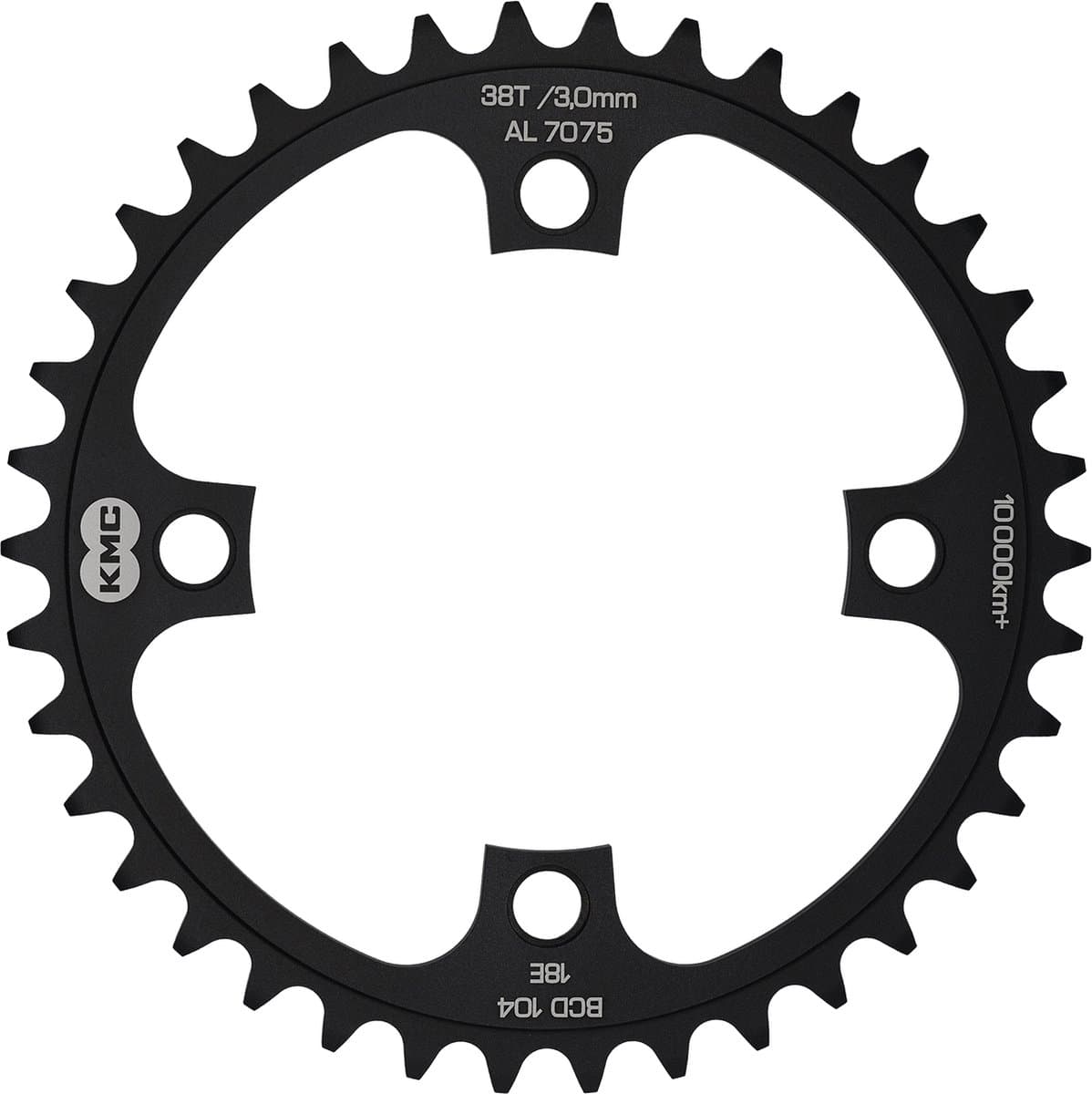 KMC Aluminium tandwiel 38T - BCD 104mm - Voor E-bikes - Duurzaam en efficiënt - 3mm dik - Geschikt voor 1/8" kettingen