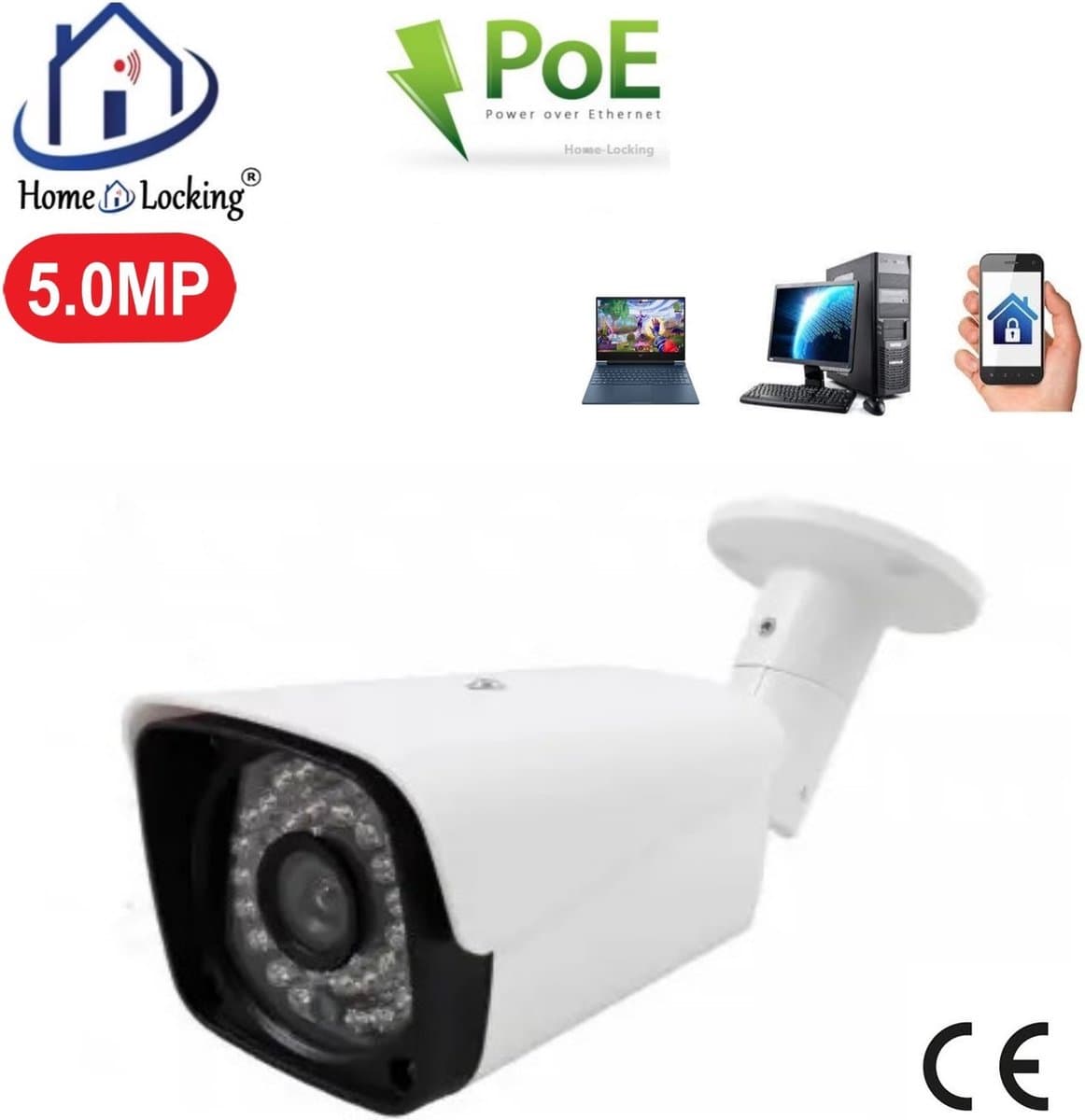 Home-Locking POE IP-camera bullet met bewegingsdetectie 5.0MP. C-1253