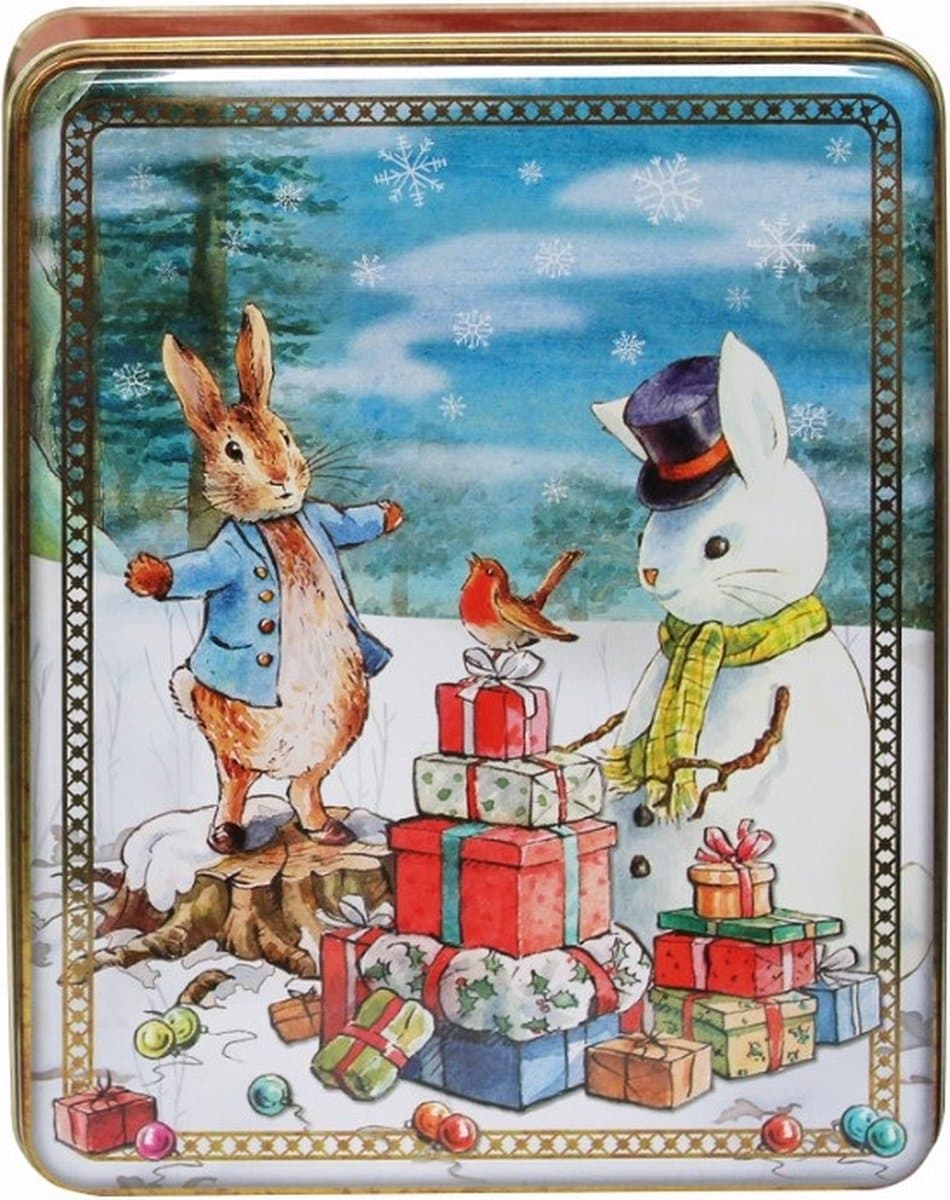 Blik Peter Rabbit met cadeaus 19.5x15.5x7.5cm