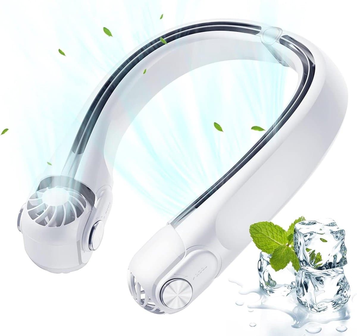 360° Airflow Bladeless Portable Neck Fan - Rechargeable Cooling Fan - Mini Hanging Neck Fan - Headphone Fan - 3-Speed 2400mAh Small Silent for Sports Travel Outdoors (White)