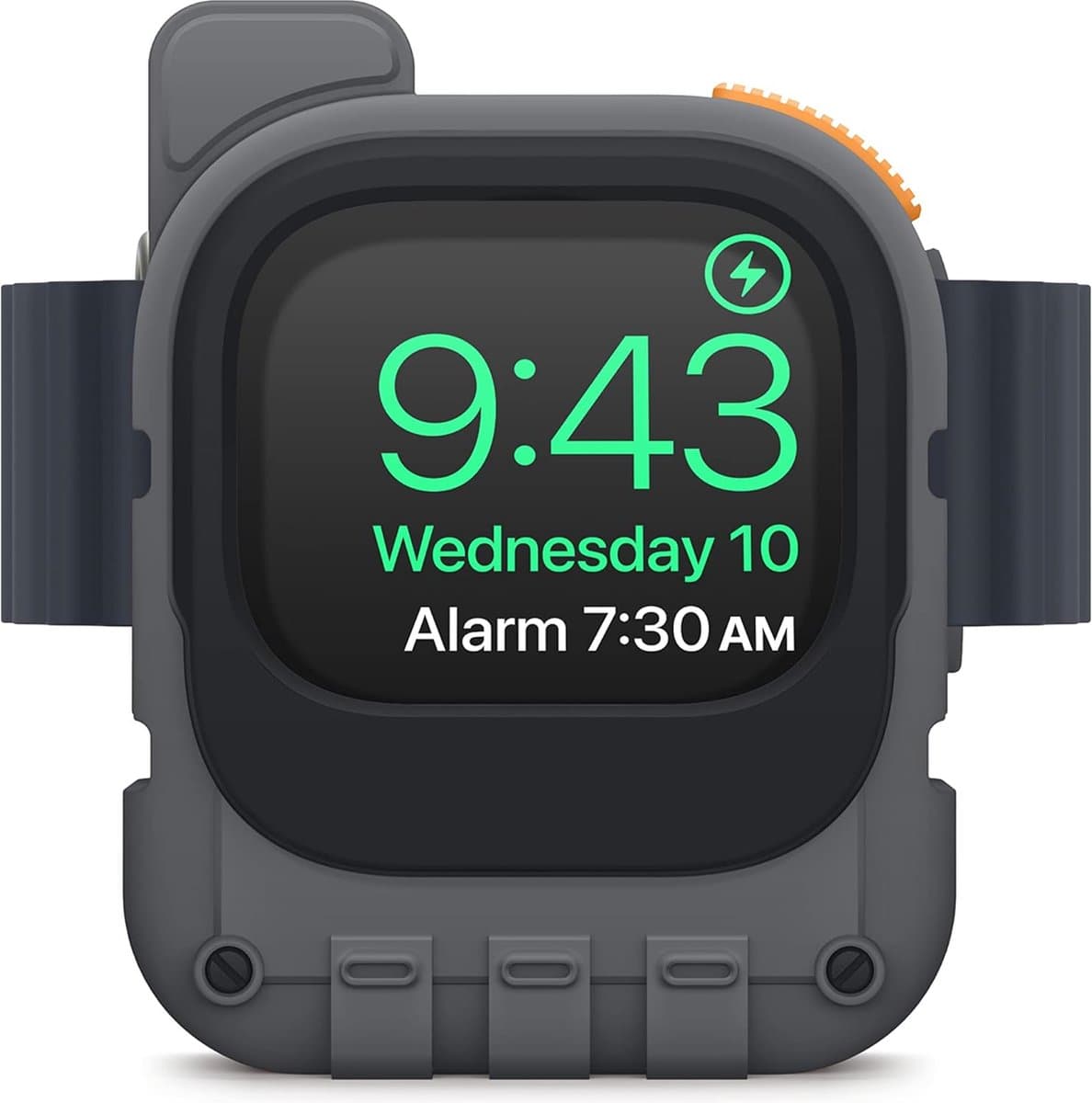 W10 Stand Compatibel met Apple Watch Ultra 2, Ultra, Series 9, 8, 7, 6, 5, 4, 3, 2, 1, SE [49mm, 45mm, 44mm, 42mm] - Walkie-Talkie Ontwerp, Nachtstand Modus Compatibel (Donker Grijs)