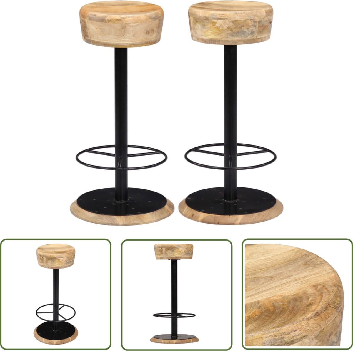 The Living Store Barstoelen 2 st massief mangohout - Barstooi - Mangohouten Meubels - Eetkamerstoelen - Design Stoelen - Moderne Stoelen