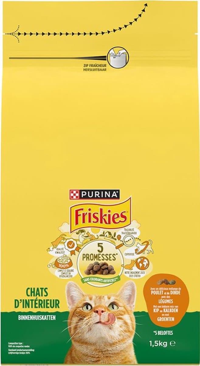 5x Friskies droogvoer voor katten - kalkoen, Kip & Groenten - kattenvoer voor binnenhuiskatten- 1.5kg