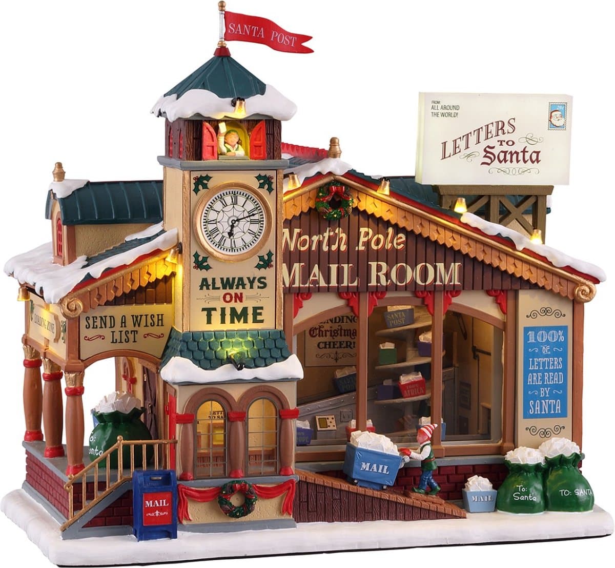 Lemax - 'North Pole Mail Room' - Verlicht gebouw met animatie & muziek/geluid - Inclusief adapter