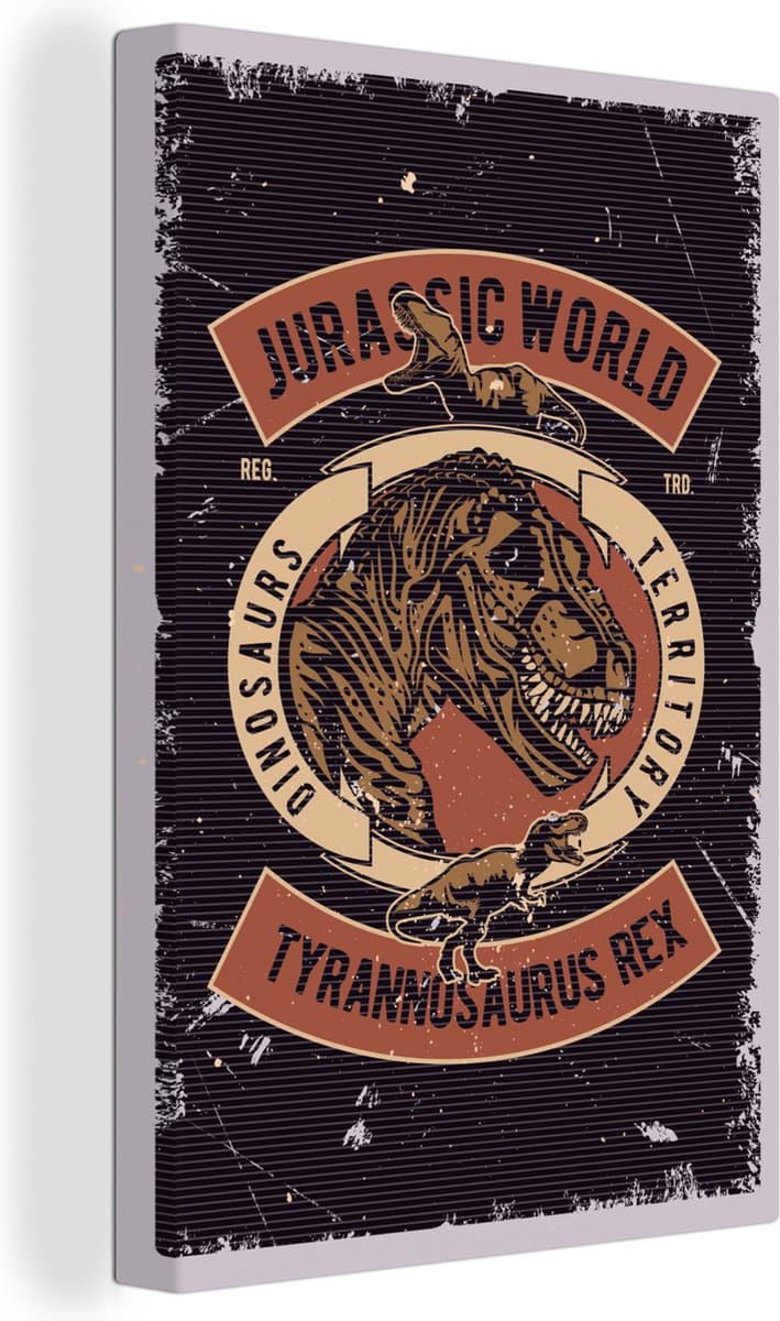 Canvas Schilderij Jurassic world - Dinosaurus - Retro - 40x60 cm - Wanddecoratie - Vaderdag cadeau - Geschenk - Cadeautje voor hem - Tip - Mannen
