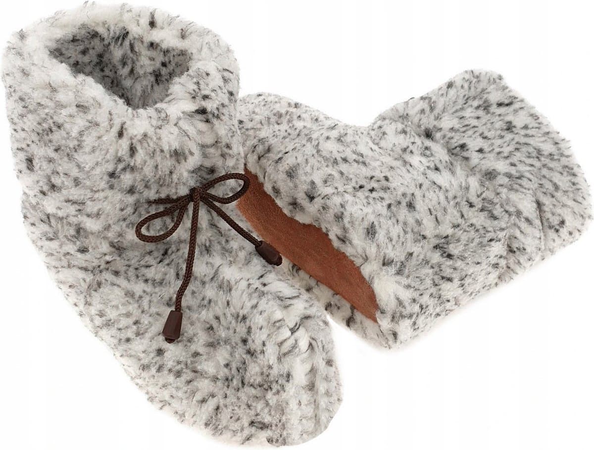 Wollen Sloffen - Winter Pantoffels 100% ECHT Lamswol en Leer - MAAT 41 - Leren Zooltjes – Veters - Handgemaakte Slofjes - Kleur Grijs Gemêleerd