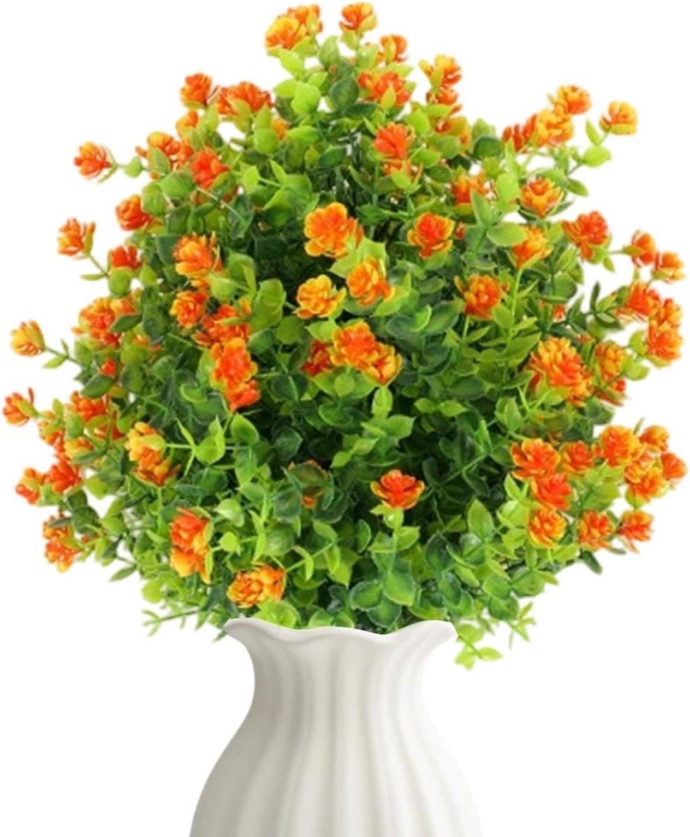 Kunstplanten Voor Buiten - Nep Struiken - Tuin Decoratie - UV-bestendig Ontwerp - 20x20x20 cm - Oranje