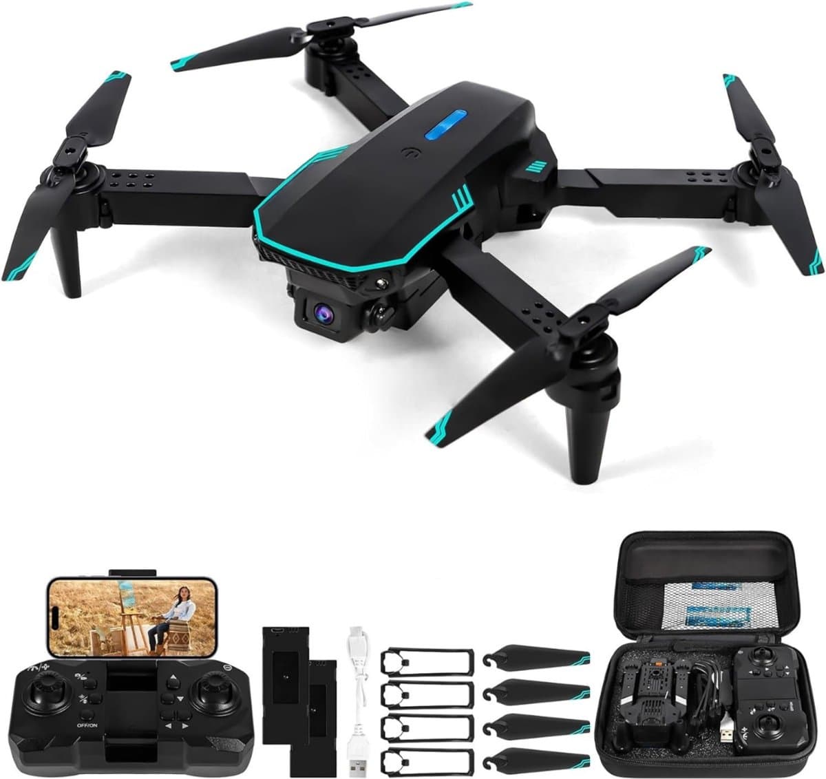 SAVI® Drone Kind - Drone voor Kinderen - Kinder Drone - Zwart - 24cm x 6cm x 24cm