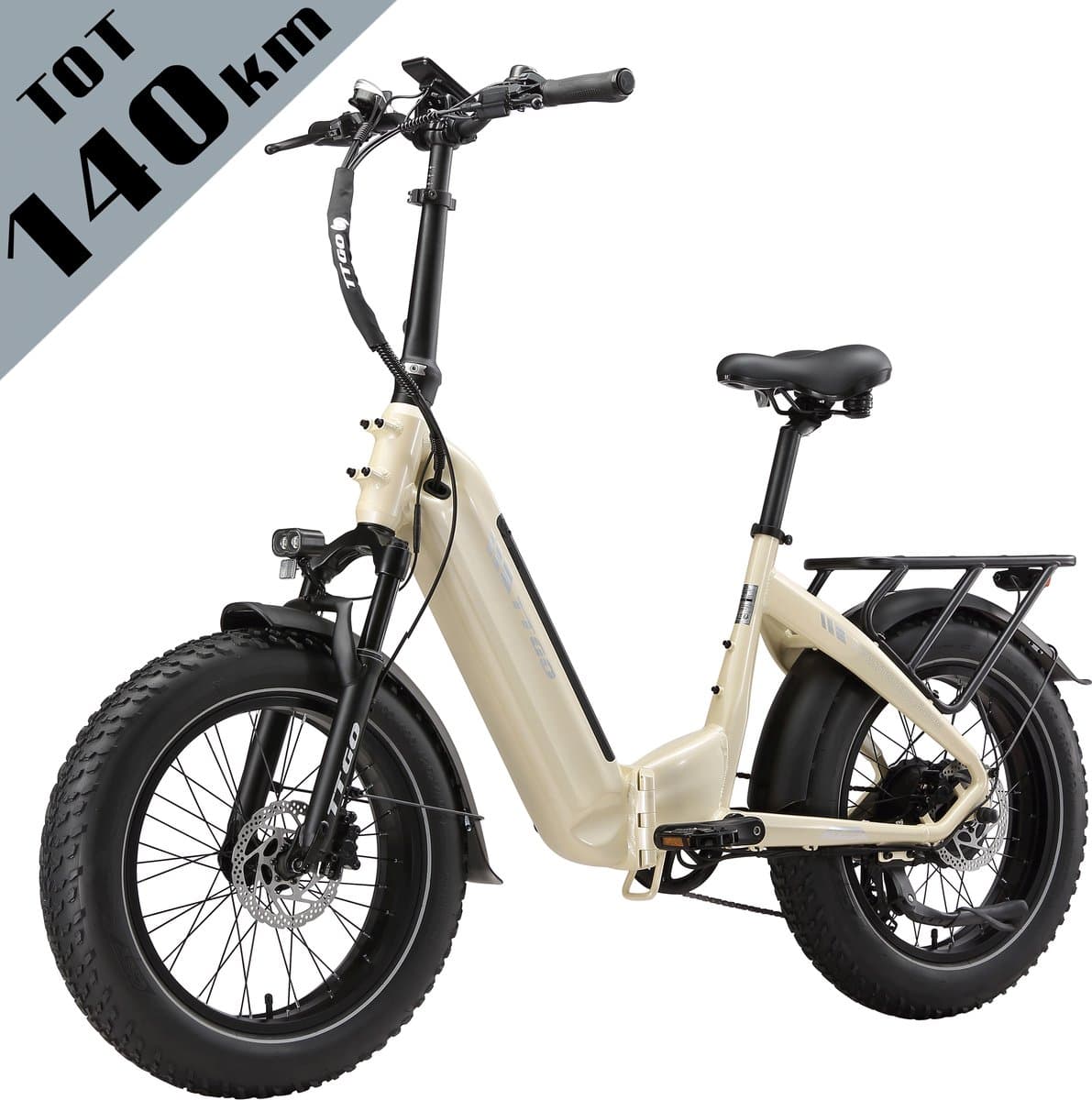 TTGO F6 Bost Opvouwbare Elektrische Fiets – 864Wh Lithium Accu – Actieradius tot 140 km – Hydraulische Schijfremmen – 20×4.0 inch Fatbike Banden–Aluminium Frame –Verende Voorvork met Lock-out –Shimano 7 Versnellingen –Elektrische Stadsfiets– Parelwit