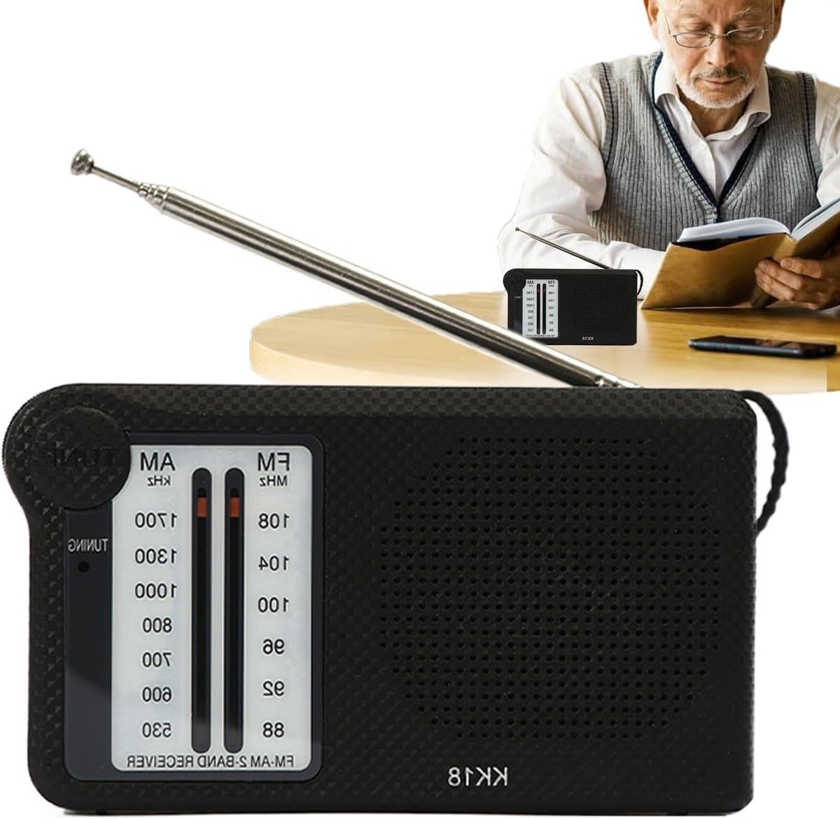 Draagbare AM FM Radio - Zakradio Speaker - Muziek Luisteren Buiten - Verbeterde Audiovariatie - 12x2.7x6.7 cm - Zwart