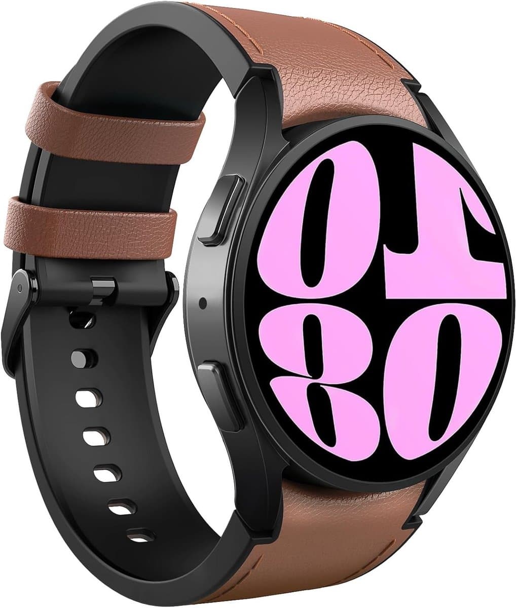Leren hybride silicone horlogeband voor Samsung Galaxy Watch 6, 5, 4 - 20mm snelsluiting, bruin, unisex, comfortabel en stijlvol