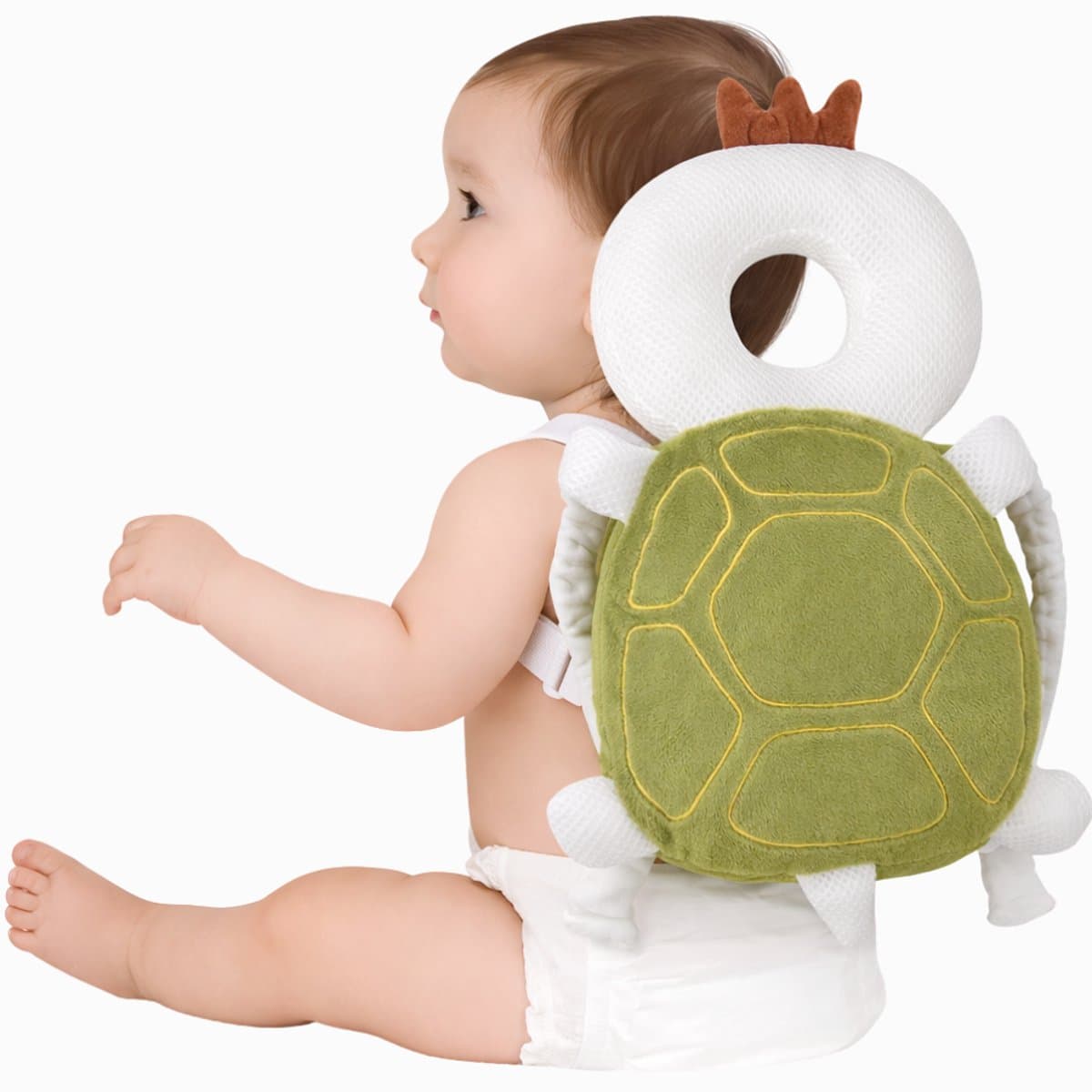 BoefieBoef Schildpad Baby Hoofdbeschermer - Valkussen Baby met Dierendesign - Valrugzak Lichtgewicht 190 g - Verstelbare Borstband - 4-36 Maanden - groen