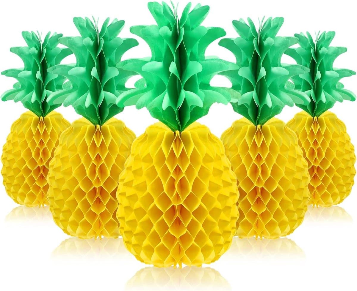 6 Stuks 14 Inch Ananas Honingraat Centerpieces Tissue Paper Ananas Tafel Opknoping Decoraties Voor Tropische Luau Hawaiian Jungle Party