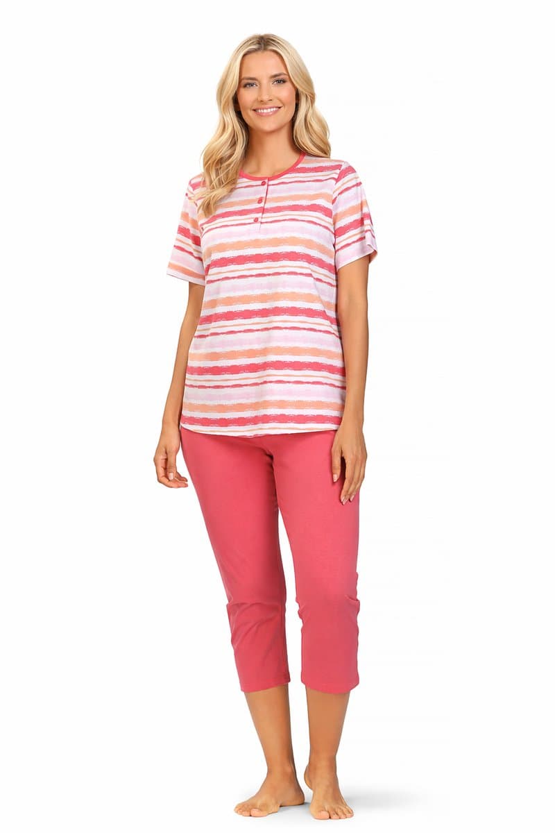 Comtessa Dames Pyjama – 7/8 Broek – Korte Mouw – Roze Gestreept – 100% Katoen - Maat 52