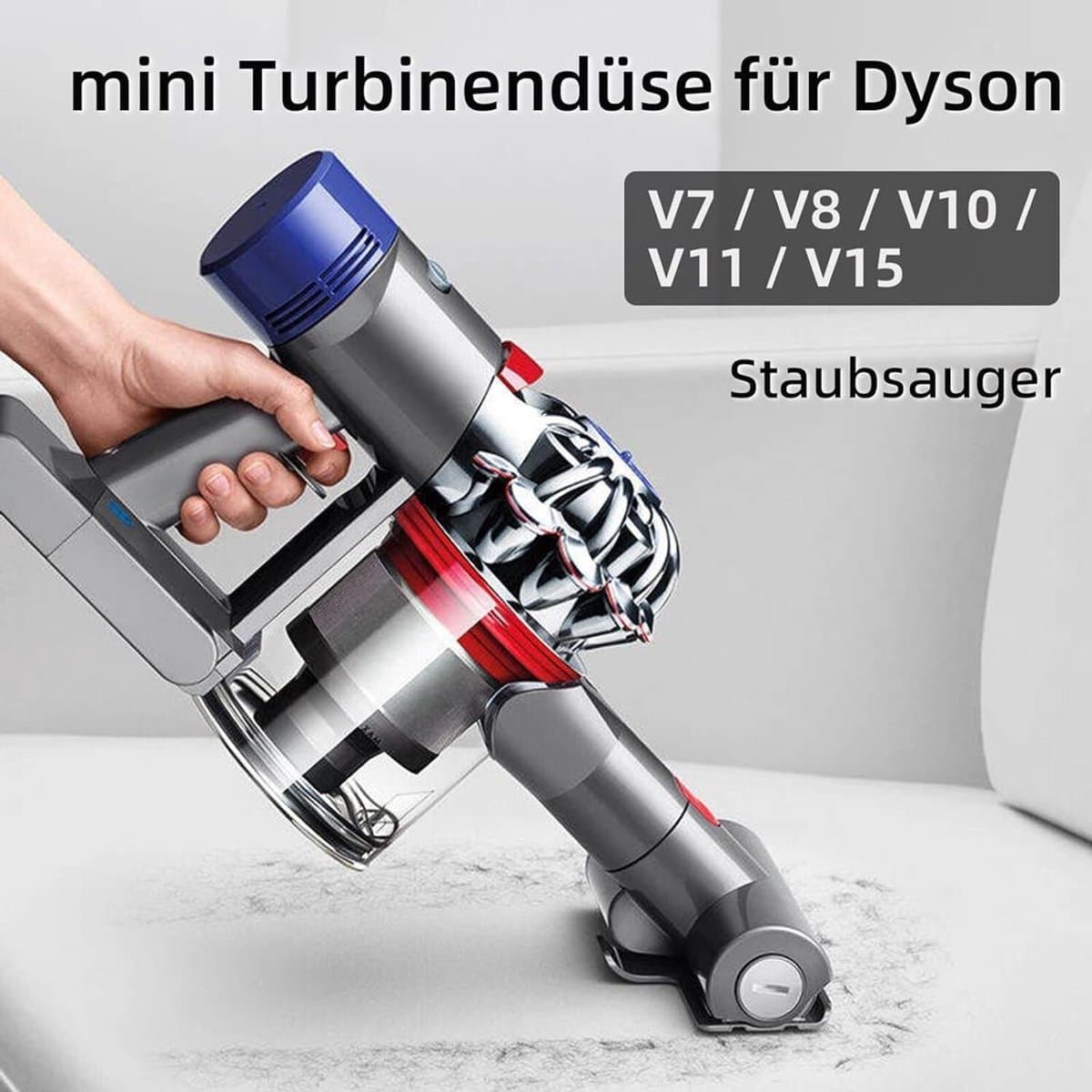 Mini-turboborstel geschikt voor Dyson V7/V8/V10/V11/V15 stofzuigers, geschikt voor snelwisselbare rolborstel, geschikt voor banken, autostoelen en fauteuils, verwijdert effectief huisstofmijt en allergenen.