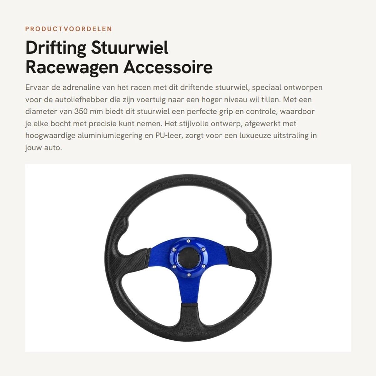 Dailygoods- Stuurwiel 350mm - Sportstuur - Aluminiumlegering/PU-leer - Universeel - Lichtgewicht - Eenvoudige installatie