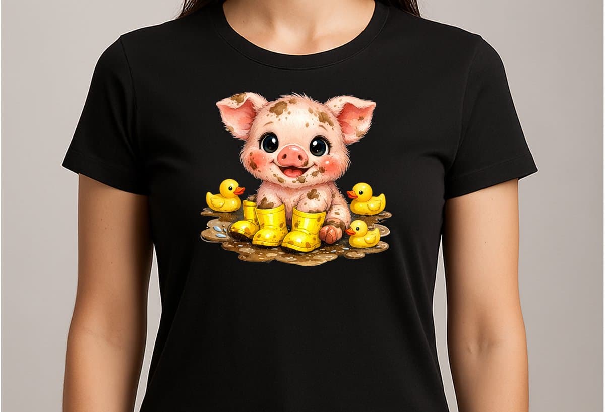 Cute Baby Pig - T Shirt - cute - kawaii - Gift - Cadeau - schattig - schattigdesign - liefdesign - pastelkunst - Funny