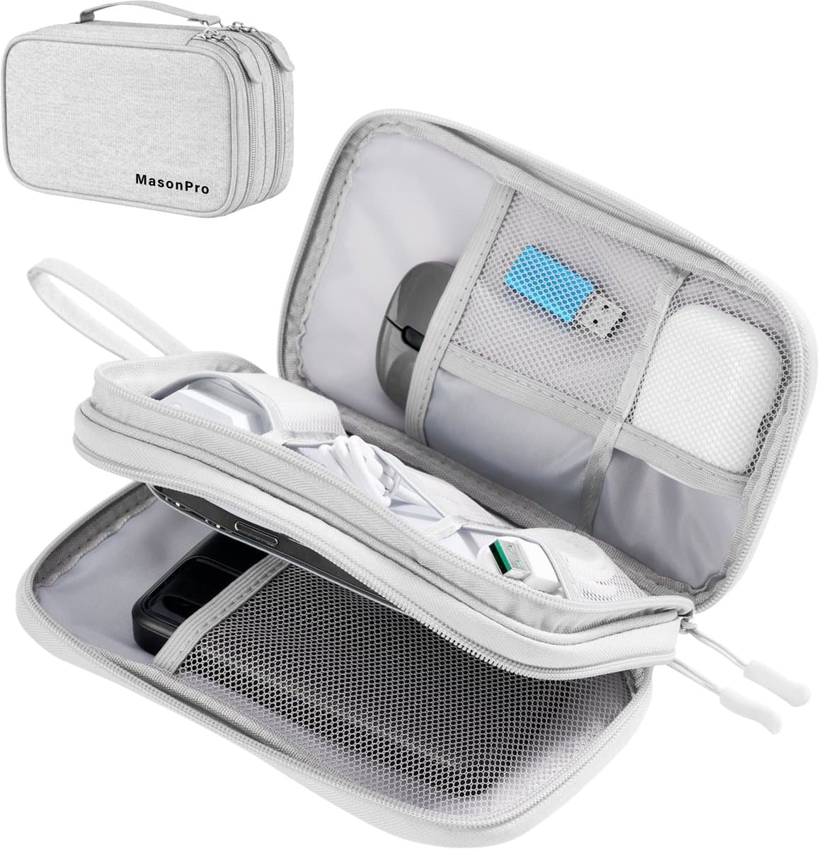 MasonPro Kabel Organiser Tas - Kabeltas - Electronica Organizer Etui - Opbergtas voor Kabels en Accessoires - Kabel Etui - Small - Grijs
