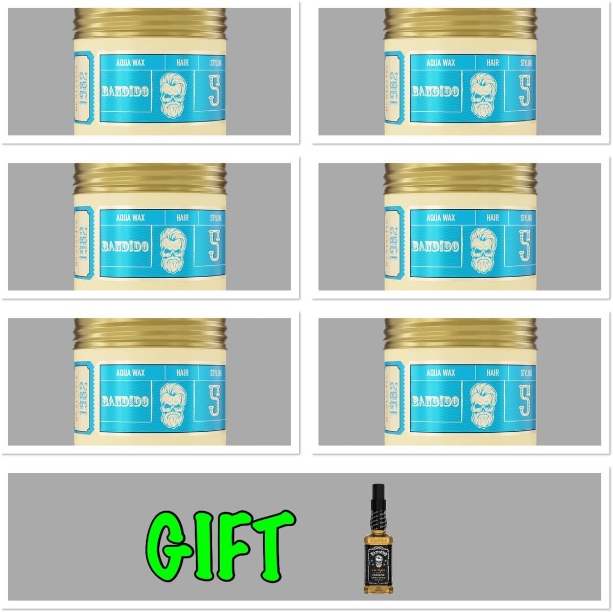 Bandido 6-Pack Yellow Aqua Haar Wax Extra Strong 5 125 ml + + 1x Cologne 150ml GRATIS