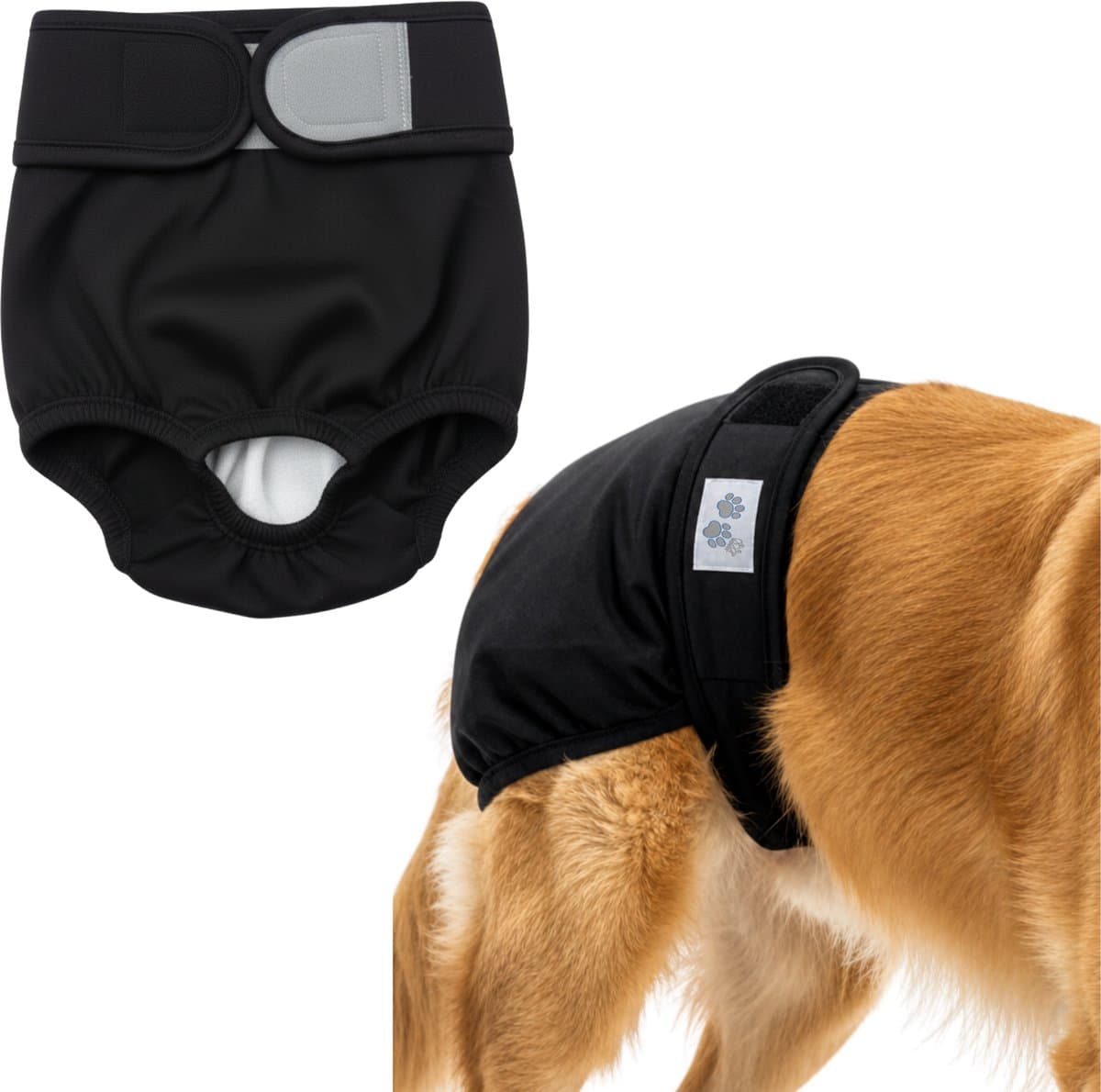 Pretty Paws Loopsheidbroekje Hond - Zwart - Maat L - Comfortabel & Wasbaar Hondeluier - Ademend Katoen & Mesh met Klittenband - Waterdicht Incontinentiebroekje voor Teefjes - Herbruikbare Hondenbroek