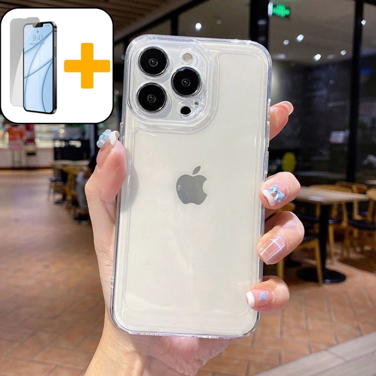Hoesje voor iPhone 15 Pro, Transparante Schokbestendig Case, Anti-Vergeling Hoes, PC, Valbeveiliging, Ultra-Slank - Screenprotector