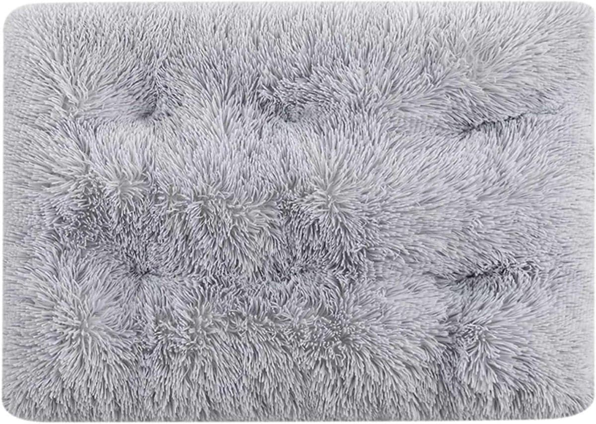 Pluche Huisdierbed - Hondenmand Kattennest - Comfortabel Slapen - Traagschuim Vulling - 55 x 40 cm - Grijs
