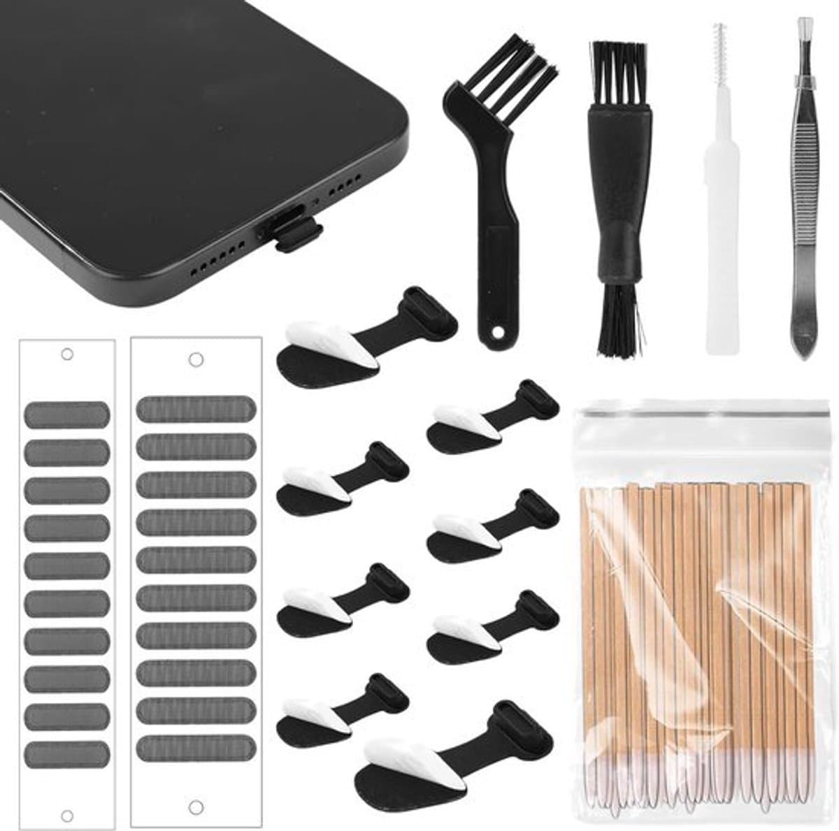 - Stofdichte USB C-afsluitkapjes - Anti-verlies - Zwarte - Stofbestendige Laadpoort - Met luidsprekerroosters - Geschikt voor iPhone, Samsung - 8 stuks