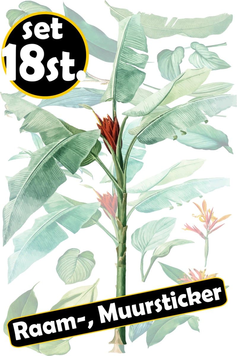 Jerma - Planten bladeren - Decoratie - Sticker - set 18 planten - div. maten - Zelfklevend - Folie
